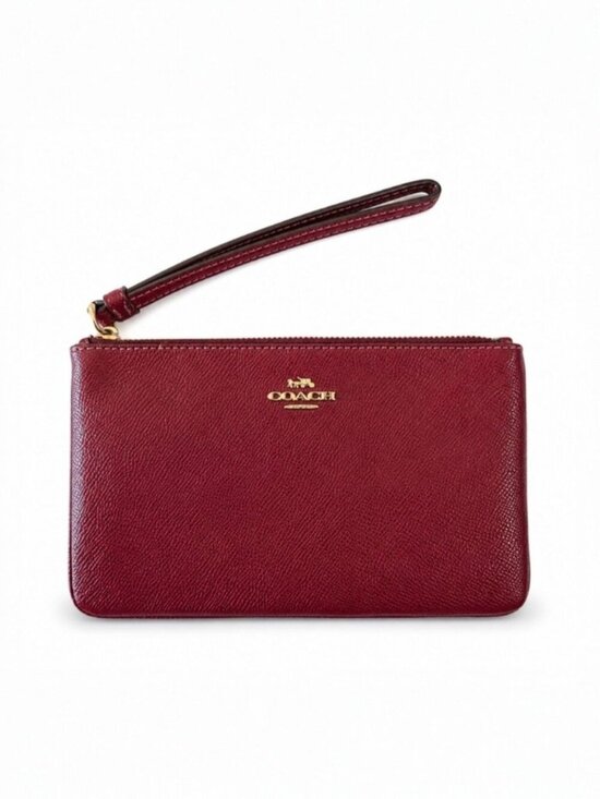 Coach Handbags - Coach Oxblood Pebbled Leather Wristlet Wallet Clutch Zip Pouch Burgundy Red